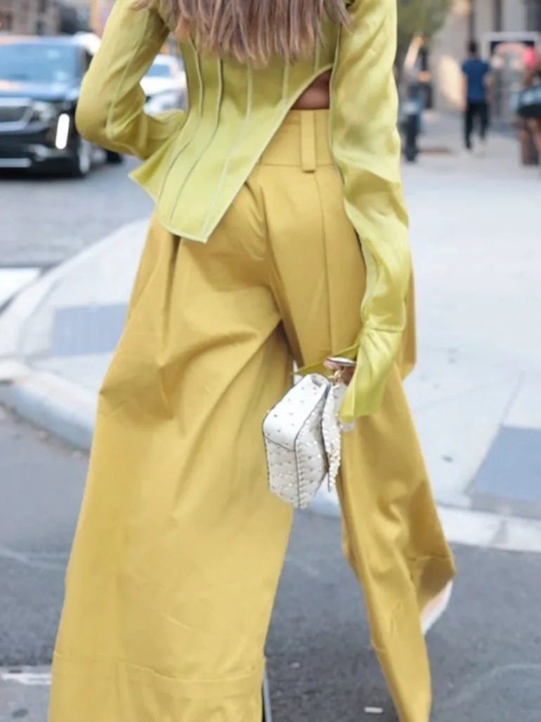 High Waisted Loose Pockets Solid Color Pants Trousers - 4