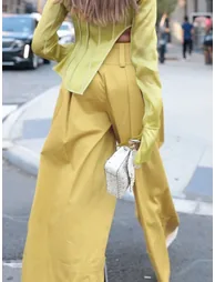 High Waisted Loose Pockets Solid Color Pants Trousers - 4