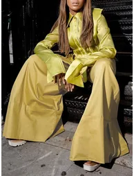 High Waisted Loose Pockets Solid Color Pants Trousers