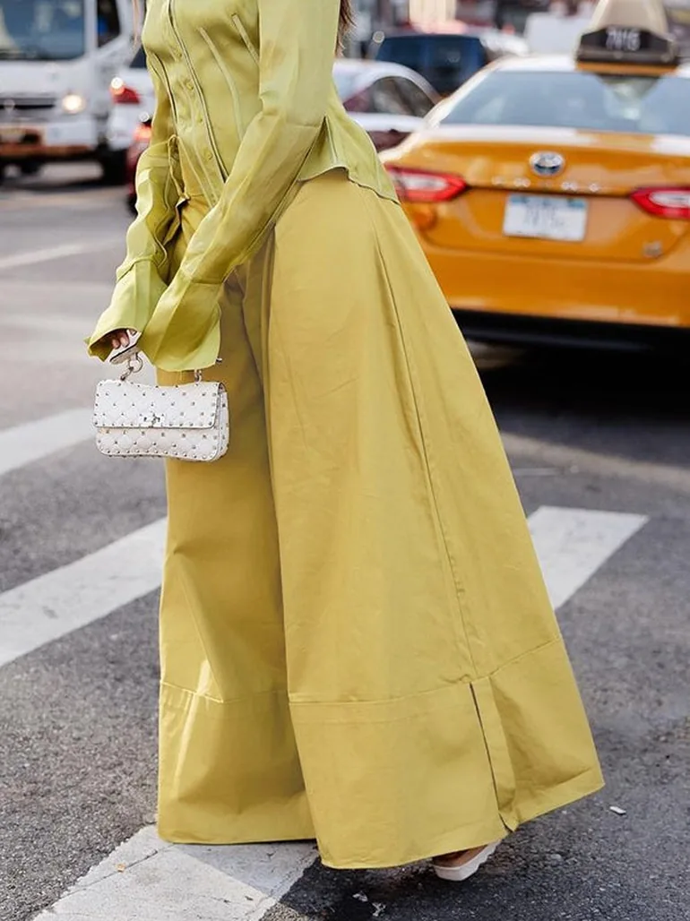 High Waisted Loose Pockets Solid Color Pants Trousers - 1