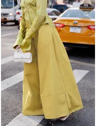 High Waisted Loose Pockets Solid Color Pants Trousers - 1