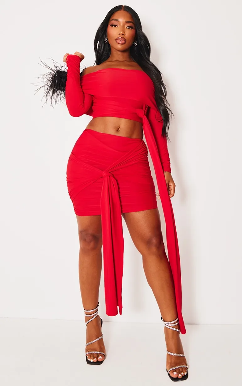 knee length dresses for ladies Red Sliny Cut Out Shoulders Slinky Mini Dress | Mini Dresses