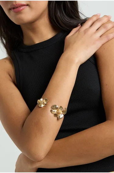 Statement Flower Metal Bangle - gold