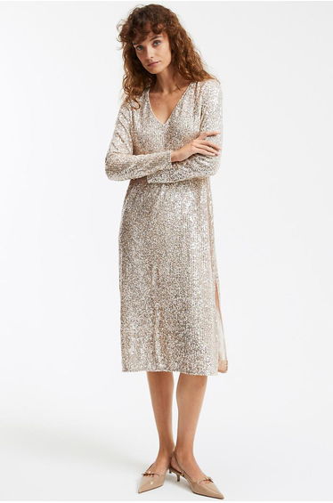 Sequin Midi Dress with Long Sleeves