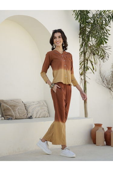 Dip Dye Printed Cotton Shirt and Pyjama Set
