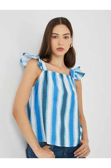 Striped Ruffle Sleeveless Top