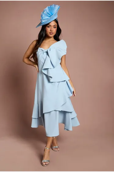 Petite Lisa Tan Statement Bow Crepe Midi Dress