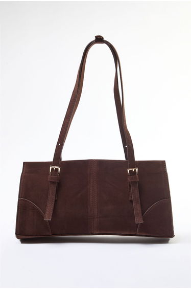 Dark Brown Suede Snap Closure Women's Shoulder Bag Takaw25Oc00010