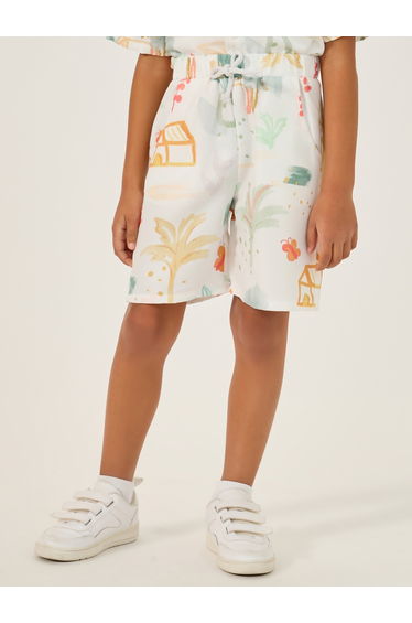 Graphic Print Regular Fit Shorts with Drawstring