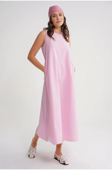 Mixray Relaxed Fit Maxi Dress with Button Closure and Pockets