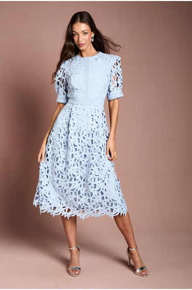 Short Sleeve Lace Midi Dress