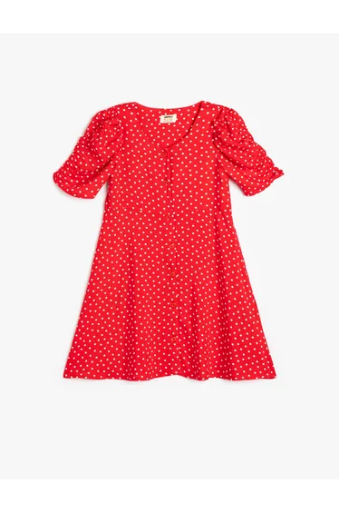 Polka Dot Dress Balloon Sleeve Button Closure Viscose Fabric