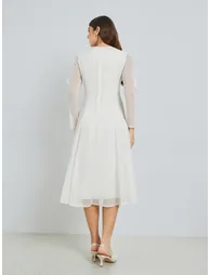 Women Off-White Ruffled Detail Midi Dress - 5