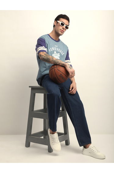 Men Oversized Applique Printed T-Shirt