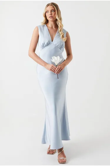 Satin Open Back Detail Maxi Bridesmaids Dress