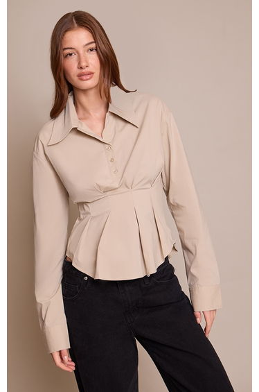 Stone Pleated Cinched Waist Shirt