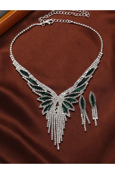 Rhinestone Tassel Detail Necklace and Earrings Set