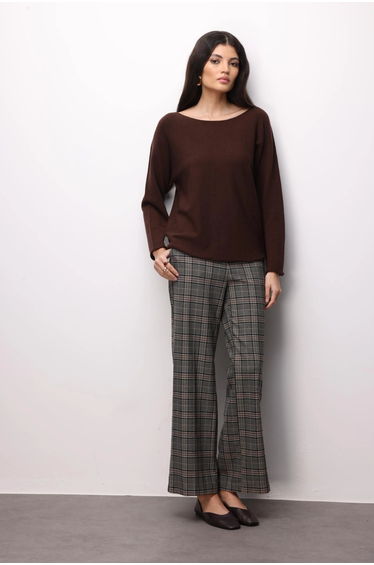 MIXRAY Boat Neck Ribbed Knit Sweater