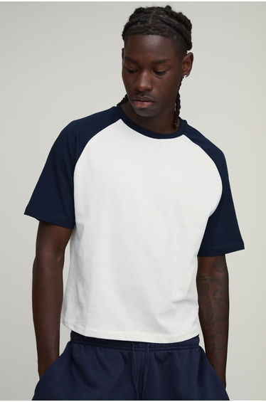 Slim Shrunken Fit Raglan T-shirt - navy