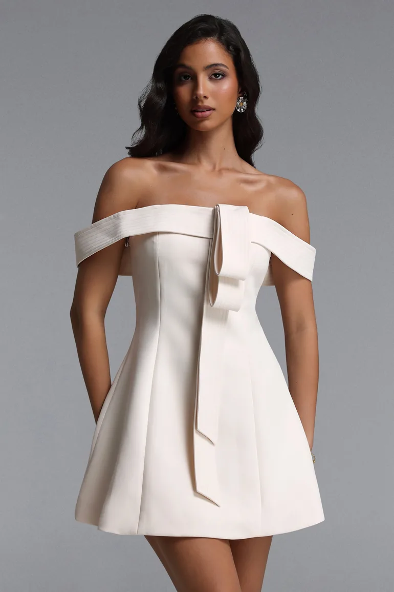 morgan off the shoulder mini dress Morgan Chic Tailored Off Shoulder Woven Mini Dress