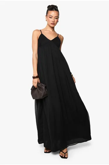 Tall Chiffon Strappy Volume Maxi Dress - black