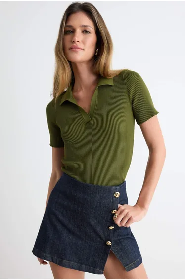 Haki More Sustainable Basic Polo Collar Blouse