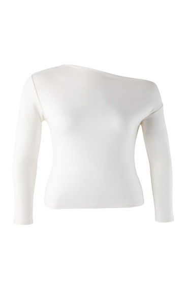 More Sustainable Ecru Viscose Rib Knit Plus Size Blouse