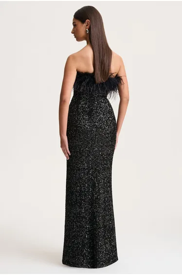 فستان كلوب ال لندن أسود ماكسي بقصة مستقيمة بلا أكتاف