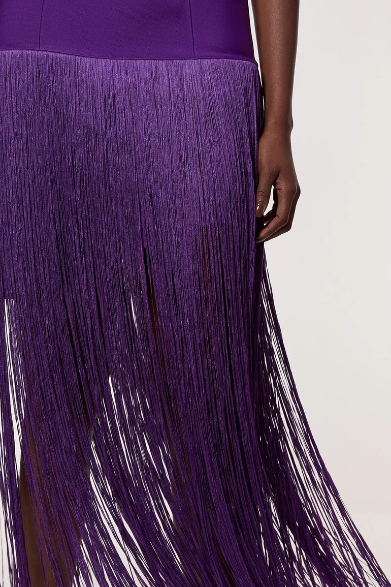 فستان محبوك بحواف شراشيب - 2