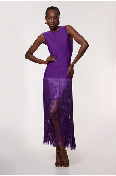 Figure Form Bandage Tassel Hem Knitted Dress