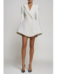 Dawood Lapel Long Sleeve Mini Blazer Dress - 1