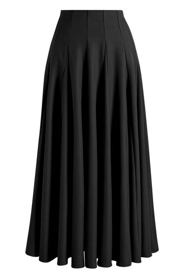 Muted Grace High-Waisted Paneled Flared Maxi Skirt in Black for Resort Evenings & Vacation Dinners