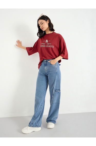Red Oversized T-Shirt with Dropped Shoulder