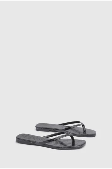 Square Toe Croc Flip Flops - black