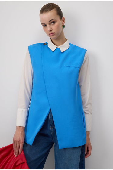 LINEN TEXTURED DOUBLE BREASTED VEST