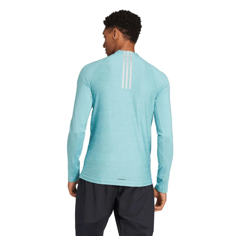 Men's adidas Gym+ 3-Stripes 1/4 Zip Training Top in Blue - 1