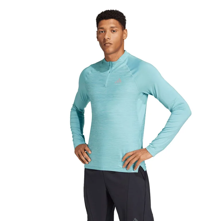 Men's adidas Gym+ 3-Stripes 1/4 Zip Training Top in Blue