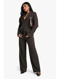 Woven Tailored Corset Detail Hook And Eye Blazer - chocolate