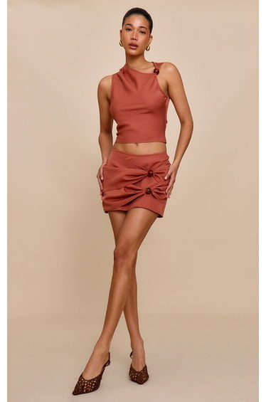 Rust Bead Detail Mini Skirt
