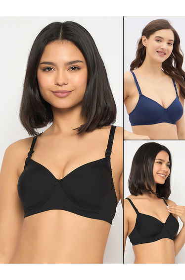 Pack of 2 - Self-Striped Padded Non-Wired Full Coverage Multiway T-Shirt Bra