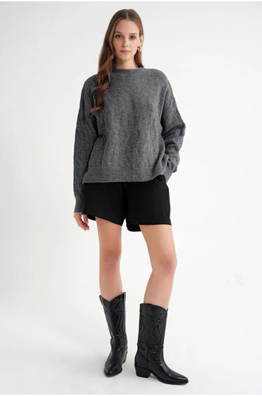 Mixray Ribbed Knitwear Pullover Sweater with Hair Braid Pattern