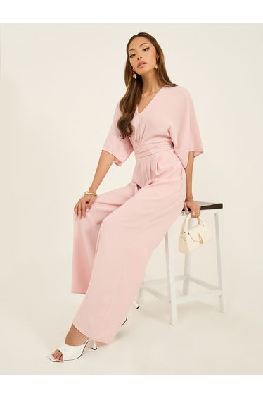 Striped Notch Label Wide Leg Jumpsuit with Belt