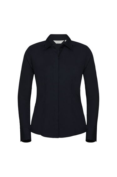 Russell Collection Ladies/Womens Long Sleeve Poly-Cotton Easy Care Fitted Poplin Shirt - French Navy