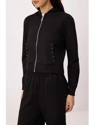 Black Slogan Oversize/Wide Fit Hooded 3 Thread Non-Embossed Knitted Sweatshirt 4 - 1