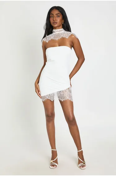 Lace Cape Detail Mini Dress - ivory