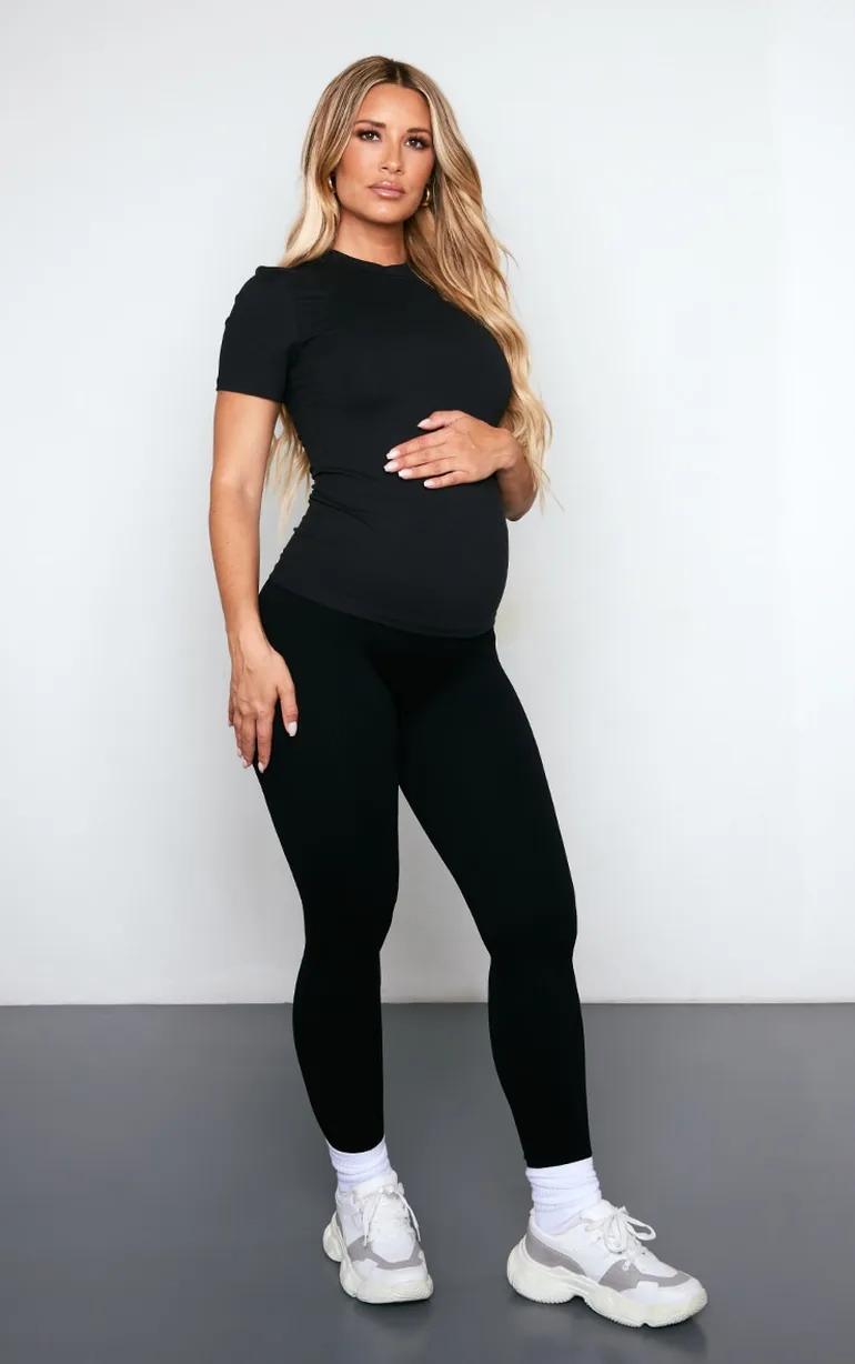 Maternity Black Soft Touch Sculpt Sculpt Short Sleeve Top - 2