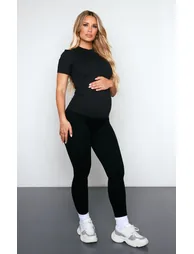 Maternity Black Soft Touch Sculpt Sculpt Short Sleeve Top - 2