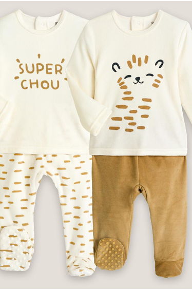 Pack of 2 Velour Pyjamas in Cotton Mix