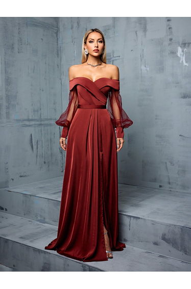 Leely Elegant Off The Shoulder Bishop Sleeve A Line Evening Gown