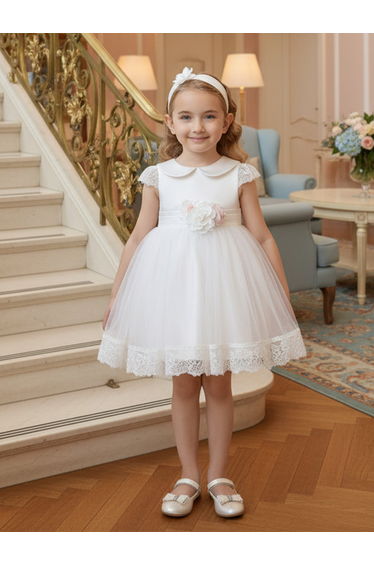 Dress & Fleur Baby Girls Occasion Dress with Headband in Ivory